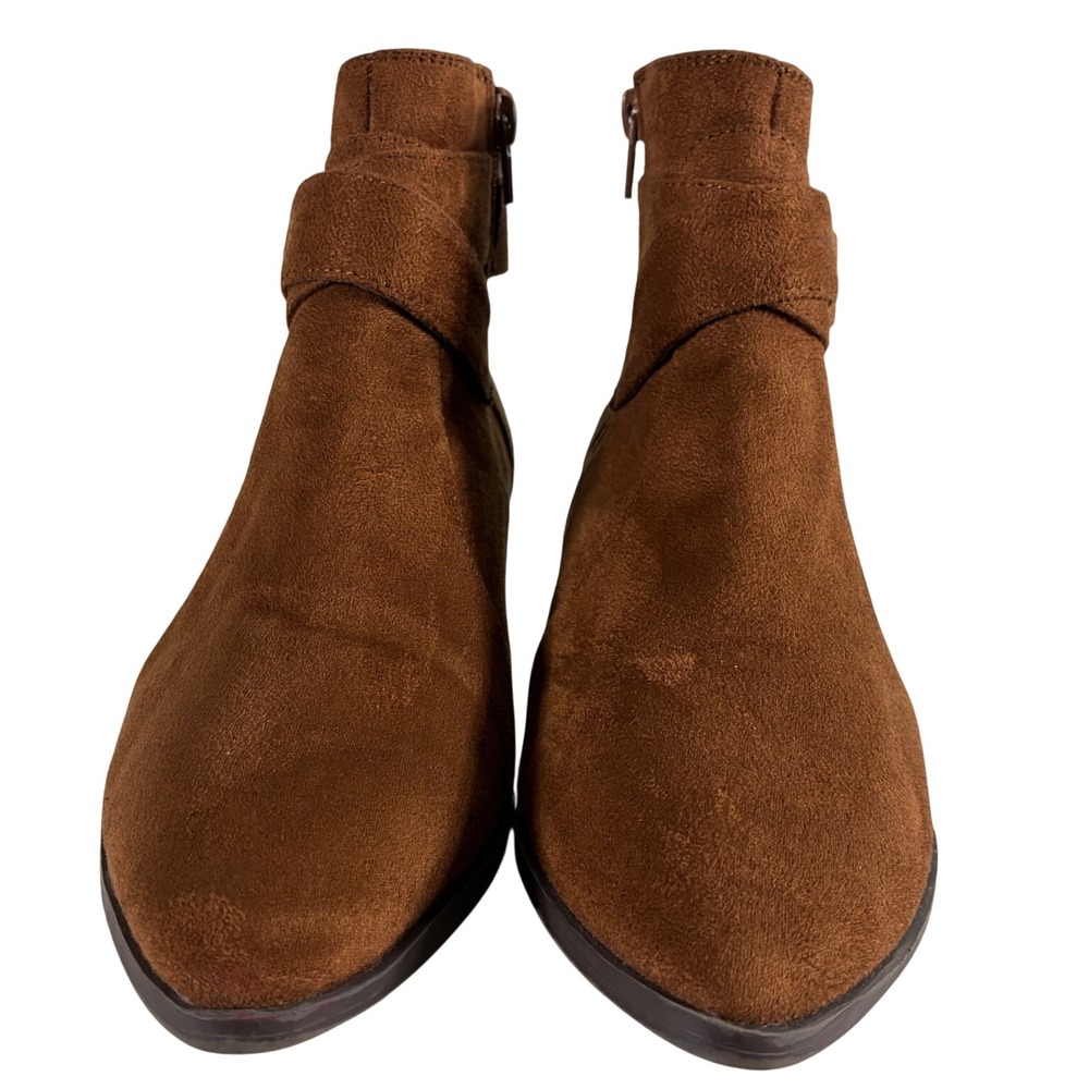 Nine West Womens Brown Suede Ankle Boots Buckle Strap Pointed Toe Size 8M